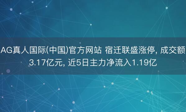 AG真人国际(中国)官方网站 宿迁联盛涨停， 成交额3.17亿元， 近5日主力净流入1.19亿