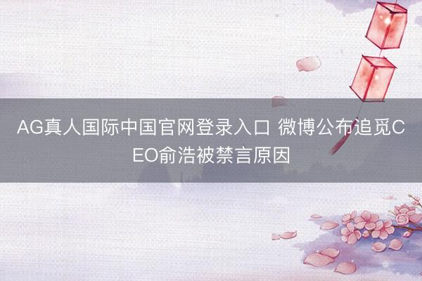AG真人国际中国官网登录入口 微博公布追觅CEO俞浩被禁言原